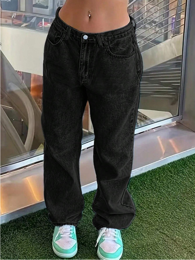 CZARNE SPODNIE JEANS KIESZENIE 