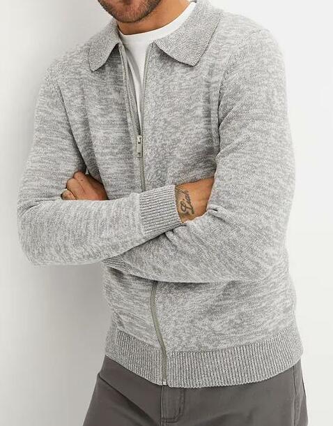 SWETER MĘSKI SIWY MELANŻ PÓŁGOLF BAWEŁNA REGULAR
