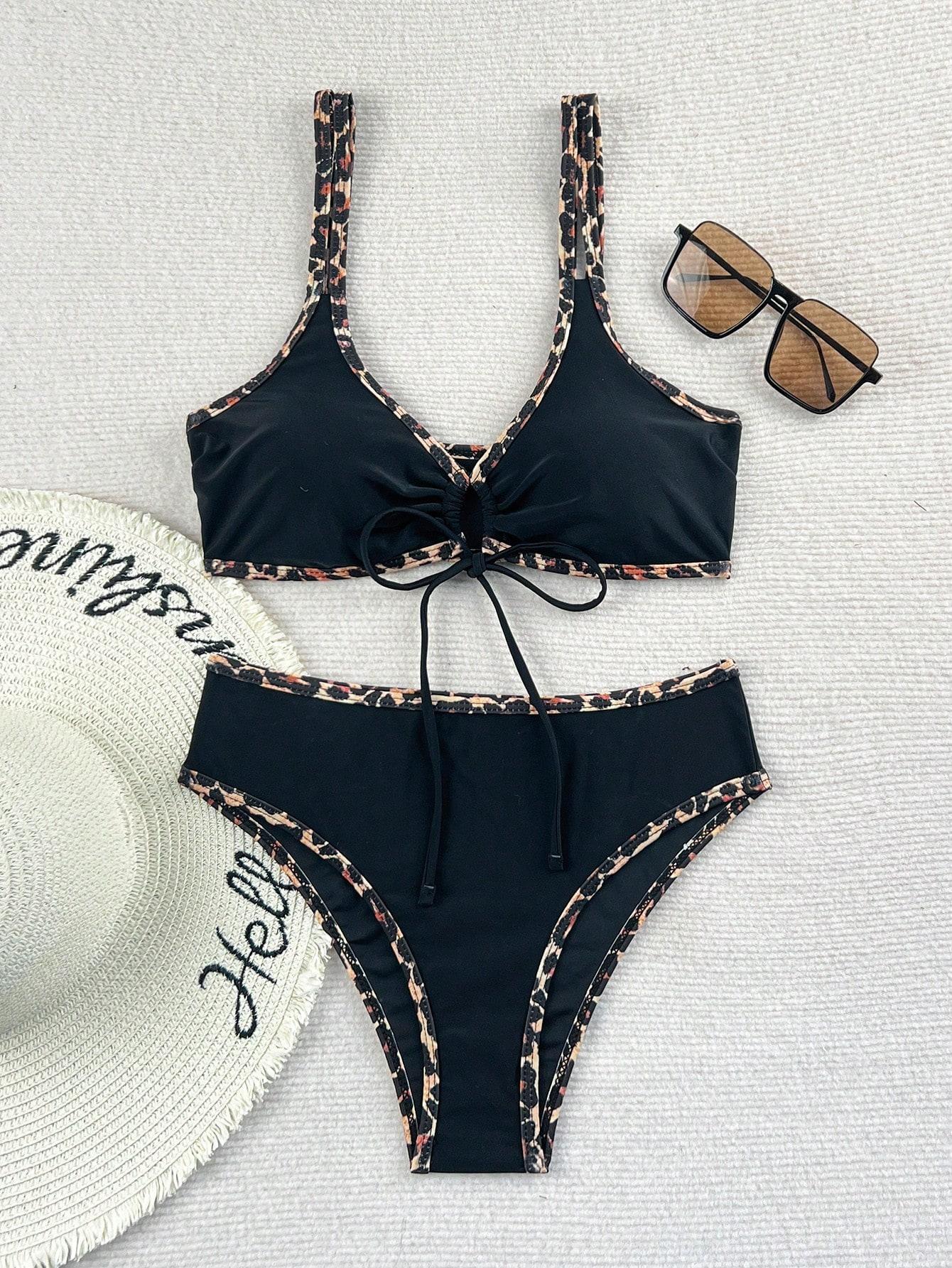 CZARNE BIKINI KOMPLET ANIMAL PRINT
