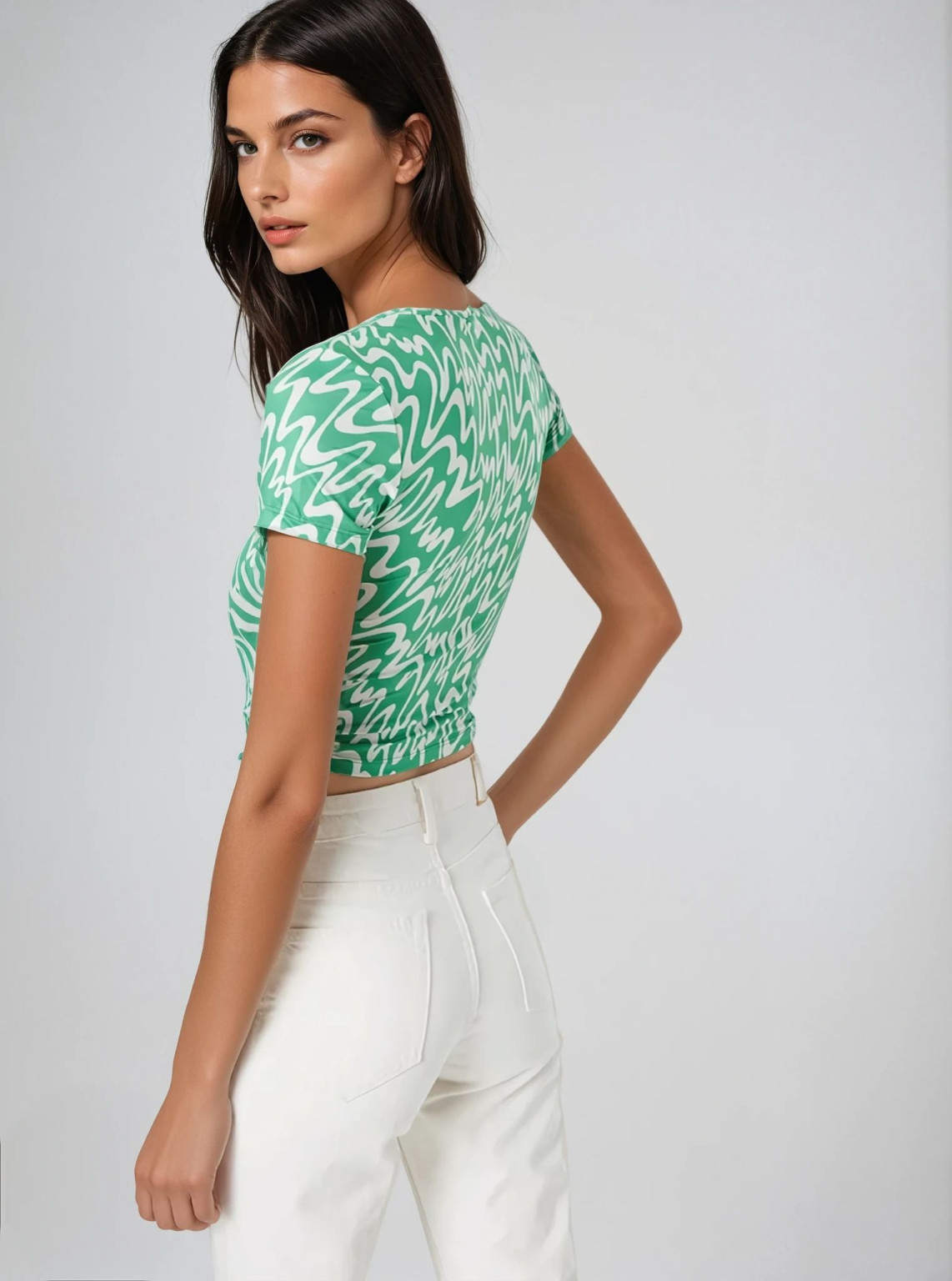 top krótki rękaw print wycięcia