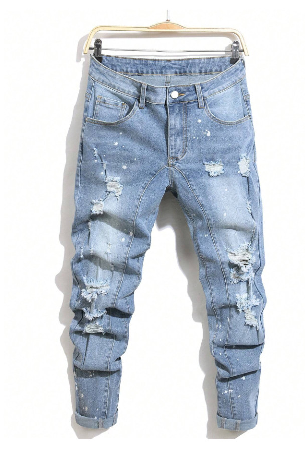 niebieskie spodnie jeans ripped