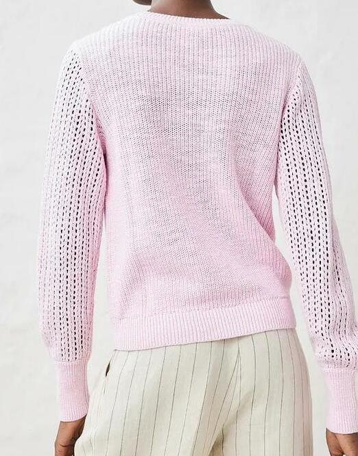 SWETER AŻUROWY Z DOMIESZKĄ LNU