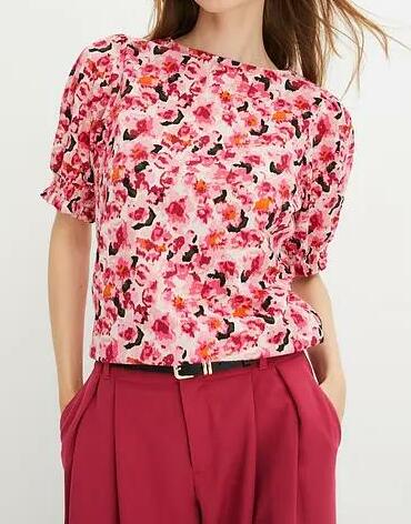 BLUZKA DAMSKA PLUS SIZE KRÓTKI RĘKAW KWIATY