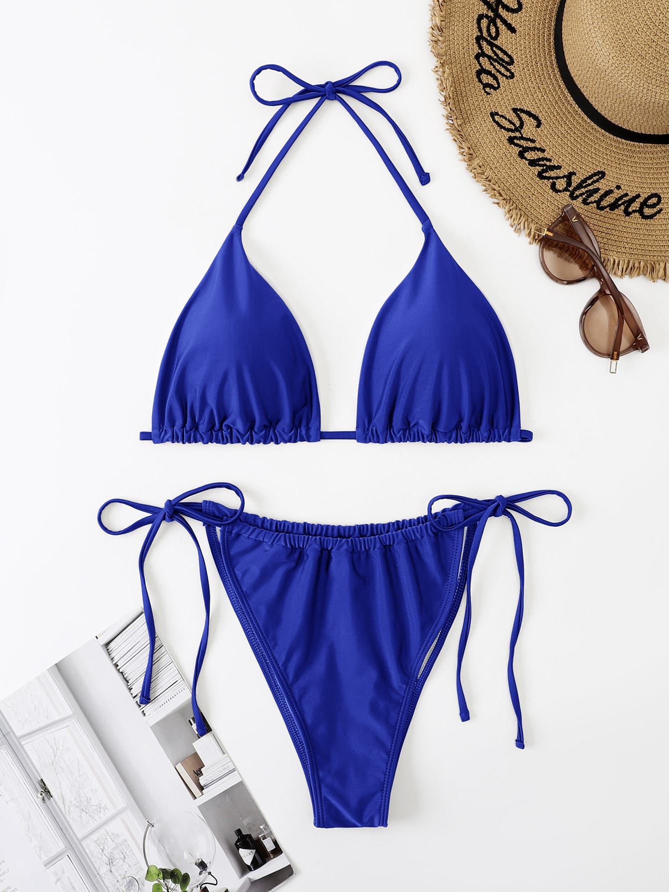 NIEBIESKI KOMPLET BIKINI WIĄZANIE 