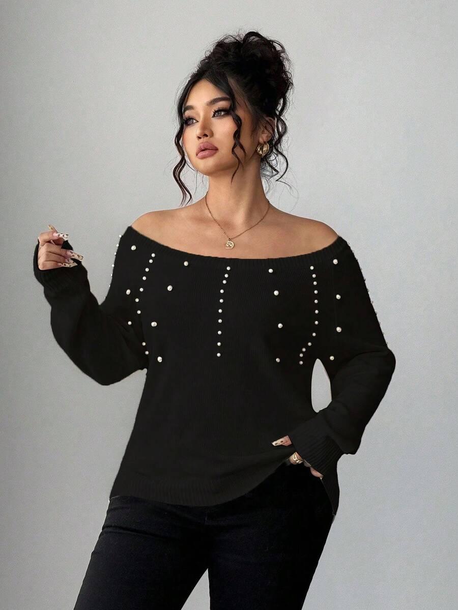 CZARNY SWETER ZDOBIENIE