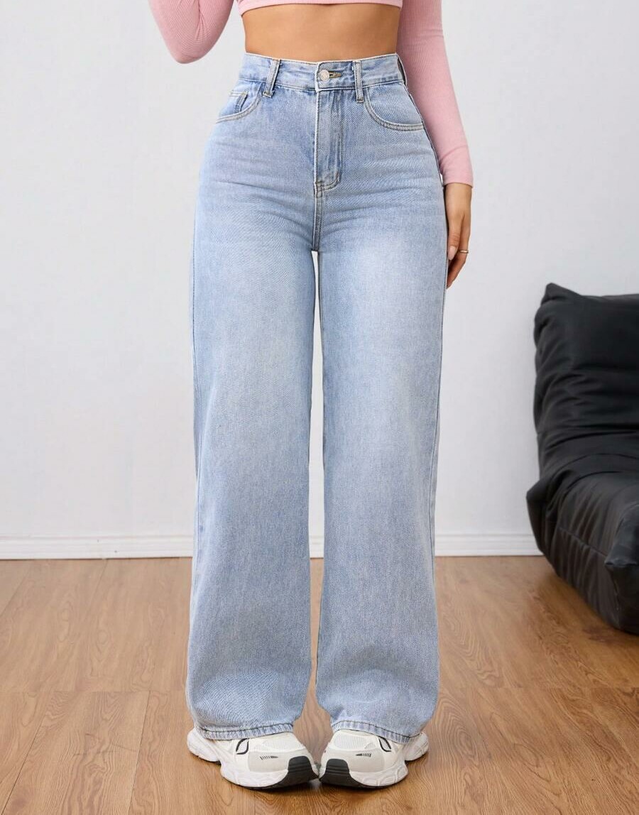 NIEBIESKIE SPODNIE JEANS SZEROKA NOGAWKA