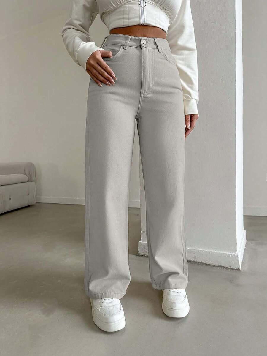 BEŻOWE SPODNIE JEANS 