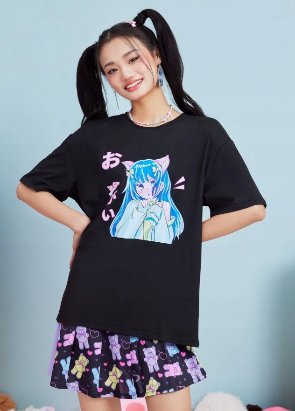 CZARNY T-SHIRT PRINT PIŻAMA