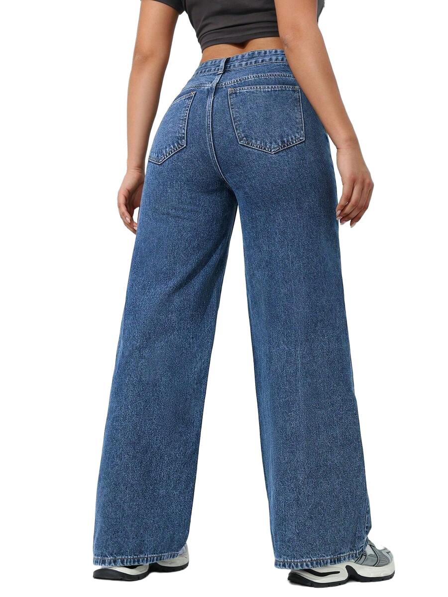 proste spodnie wysoki stan jeans