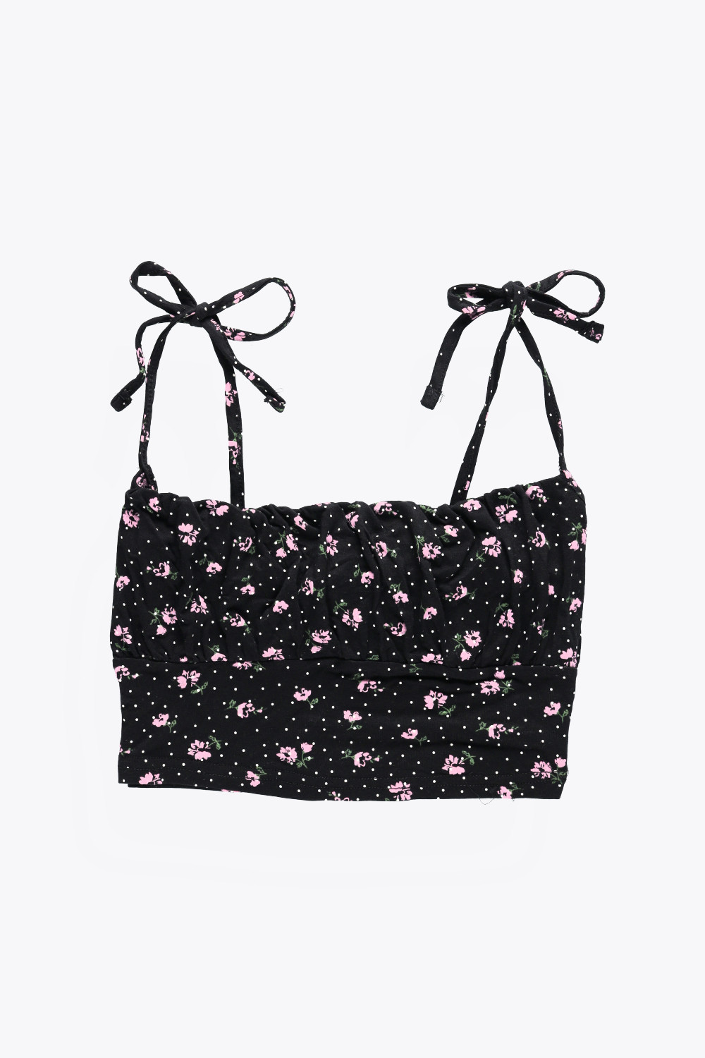 CZARNY CROP TOP BRALET WIĄZANIE RAMIĄCZKA KWIATY