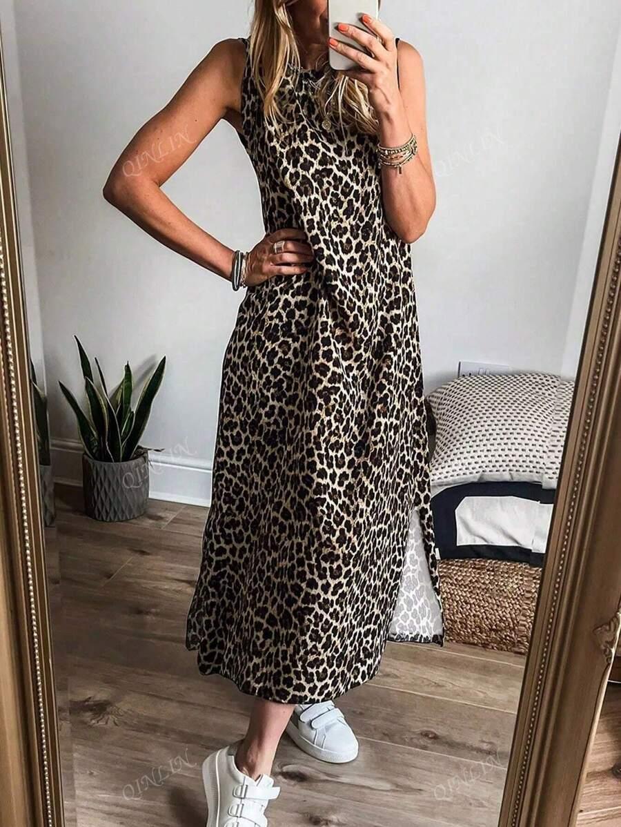 SUKIENKA bez rękawów ANIMAL PRINT rozcięcie