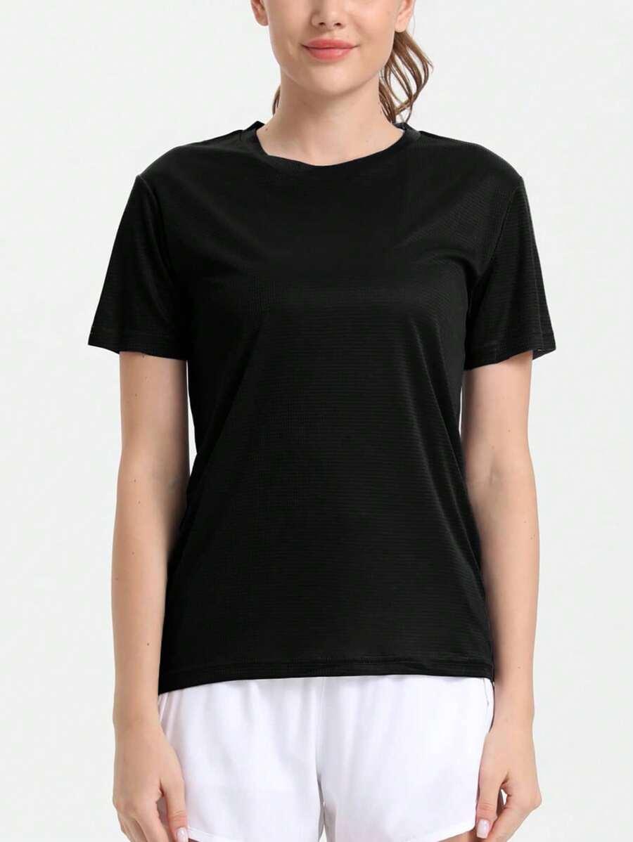 KLASYCZNY CZARNY T-SHIRT OKRĄGŁY DEKOLT 