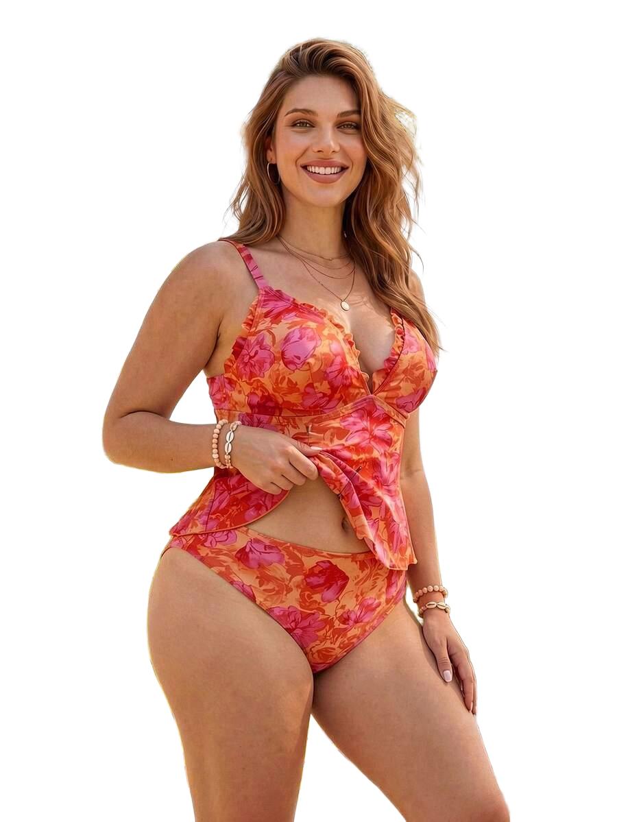 TANKINI DWUCZĘŚCIOWE W ROŚLINNY WZÓR