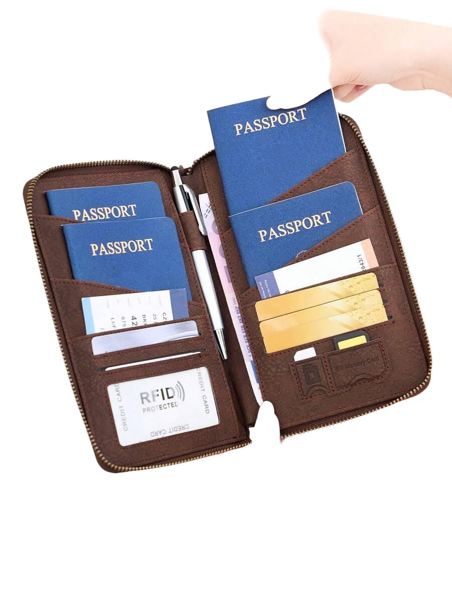 brązowe etui na karty zamek