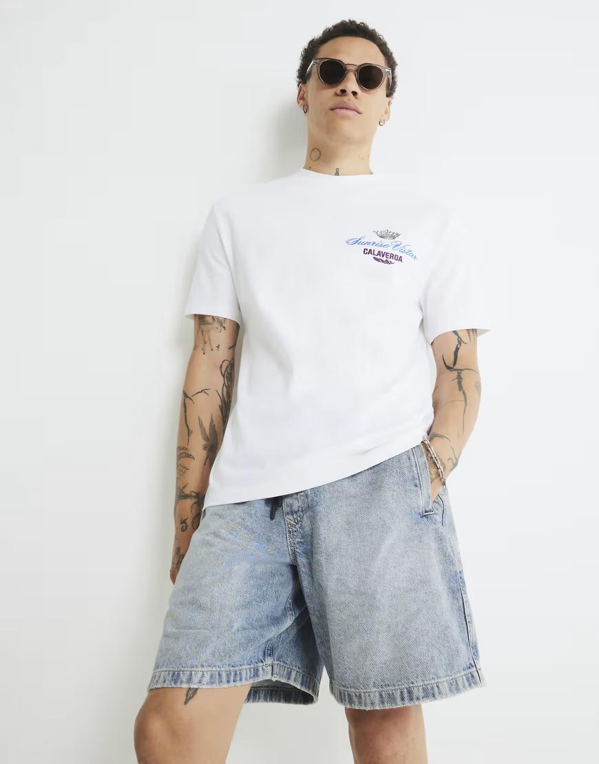BIAŁY T-SHIRT OKRĄGŁY DEKOLT NADRUK