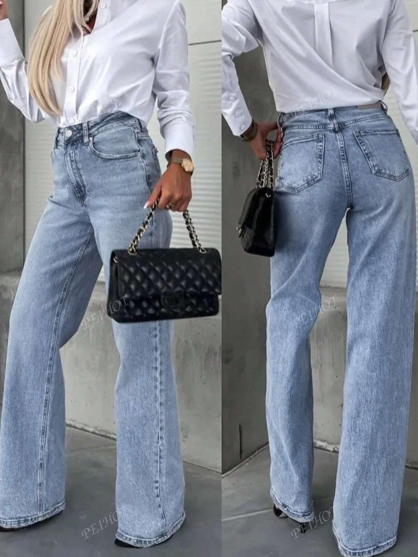 niebieskie spodnie jeans prosta nogawka