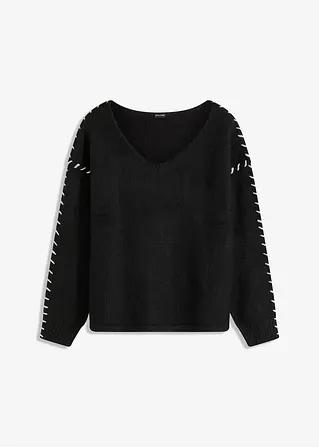 SWETER DAMSKI PLUS SIZE DEKOLT V LUŹNY FASON DŁUGI RĘKAW