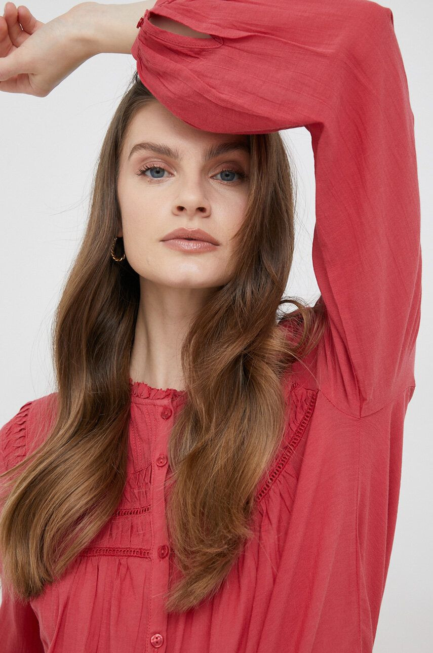 czerwona koszula długi rękaw falbanki haft Elisa