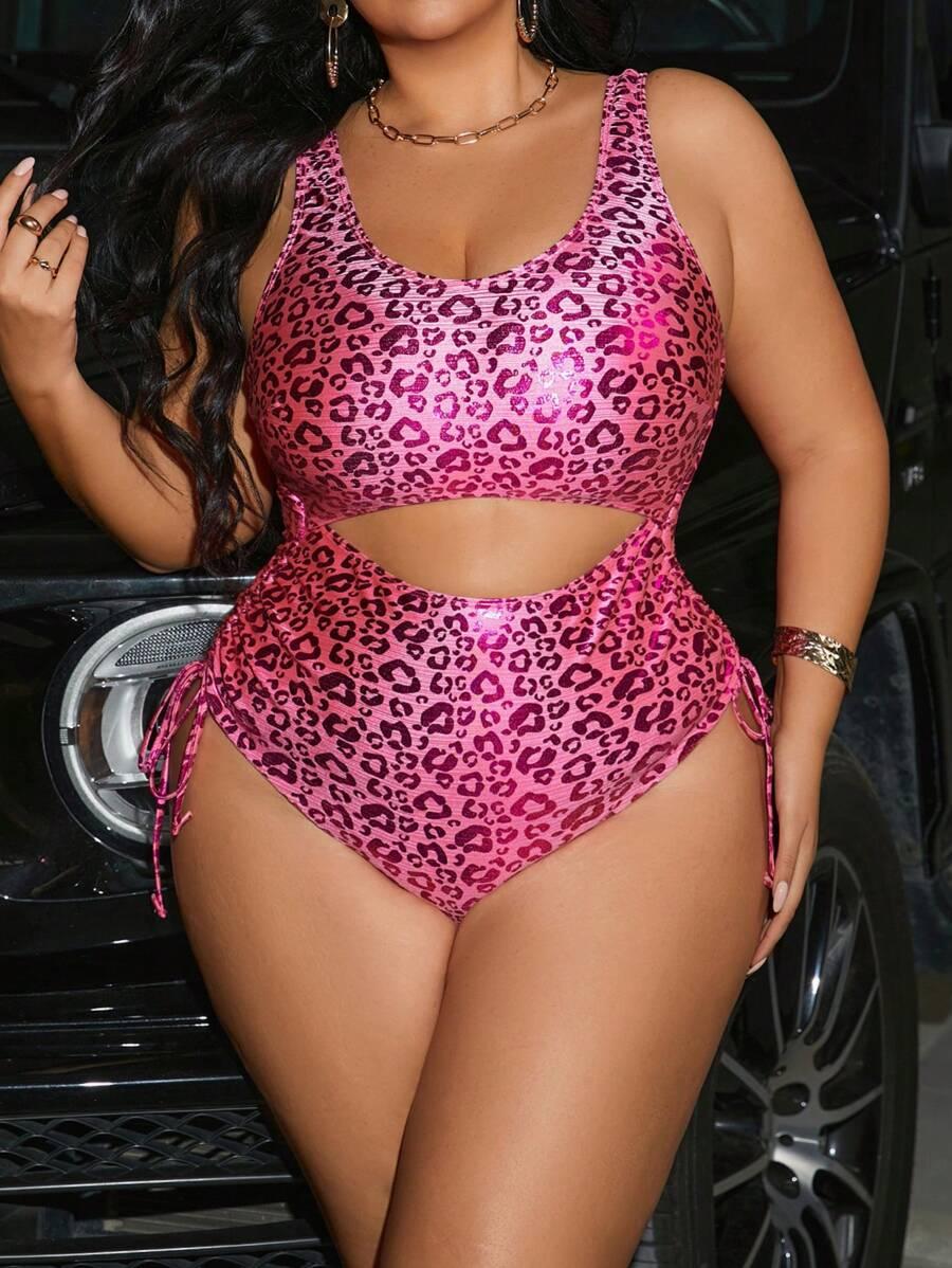 różowy jednoczęściowy strój kąpielowy animal print