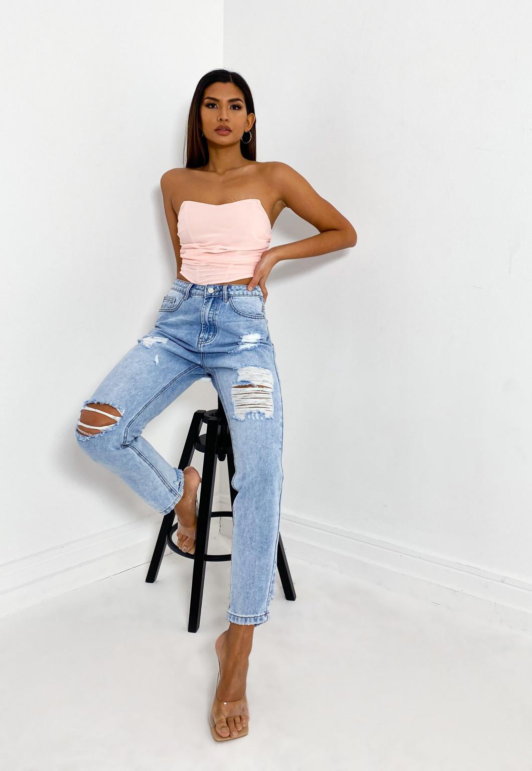RÓŻOWY gorsetowy CROP TOP bez rękawów