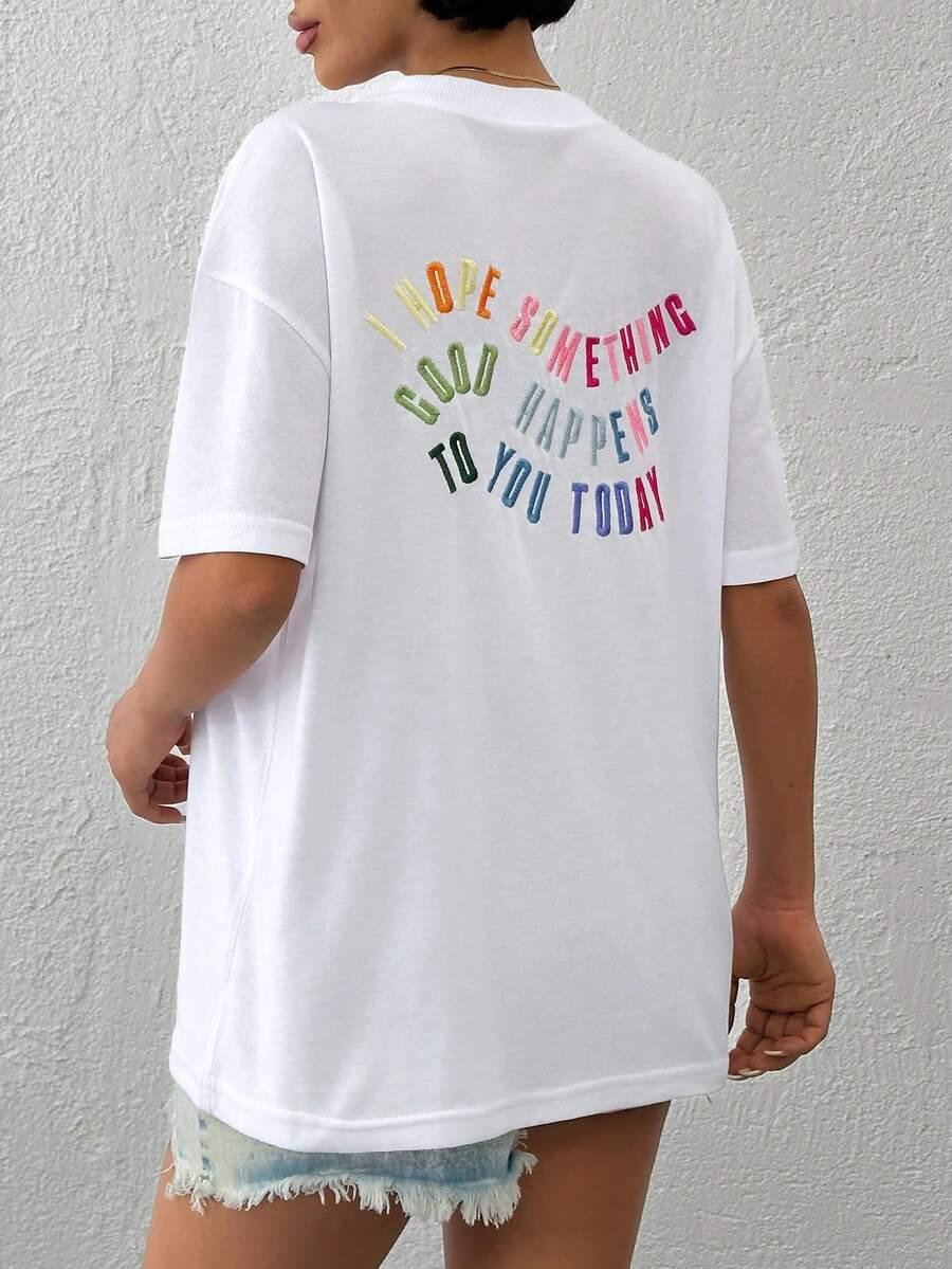 biały t-shirt napisy haft