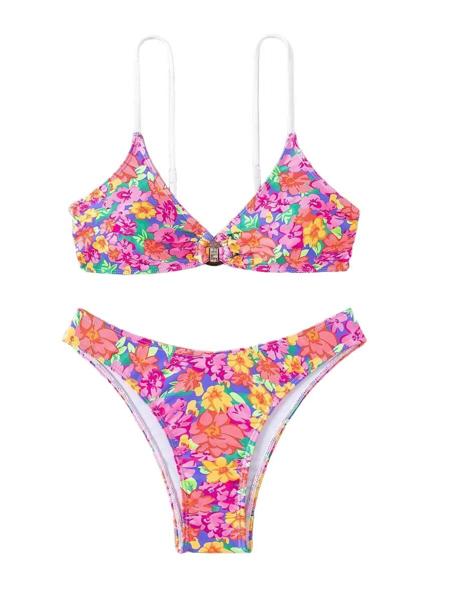 DWUCZĘŚCIOWE BIKINI DAMSKIE KWIATOWY WZÓR