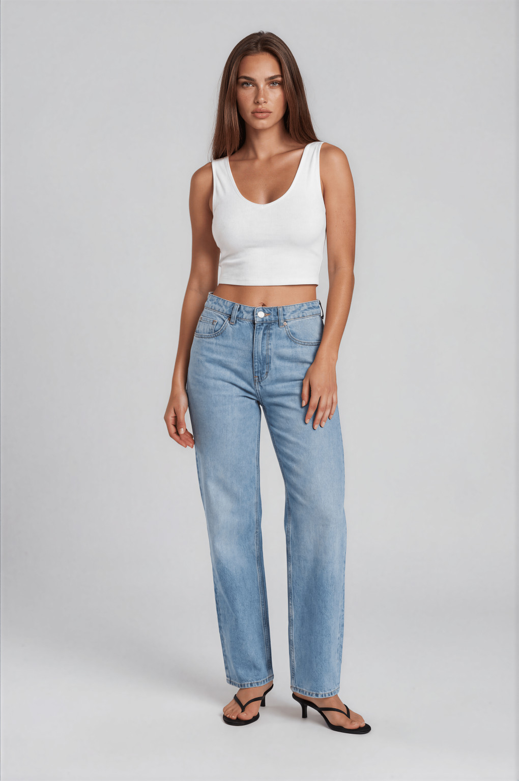 BIAŁY CROP TOP V NECK