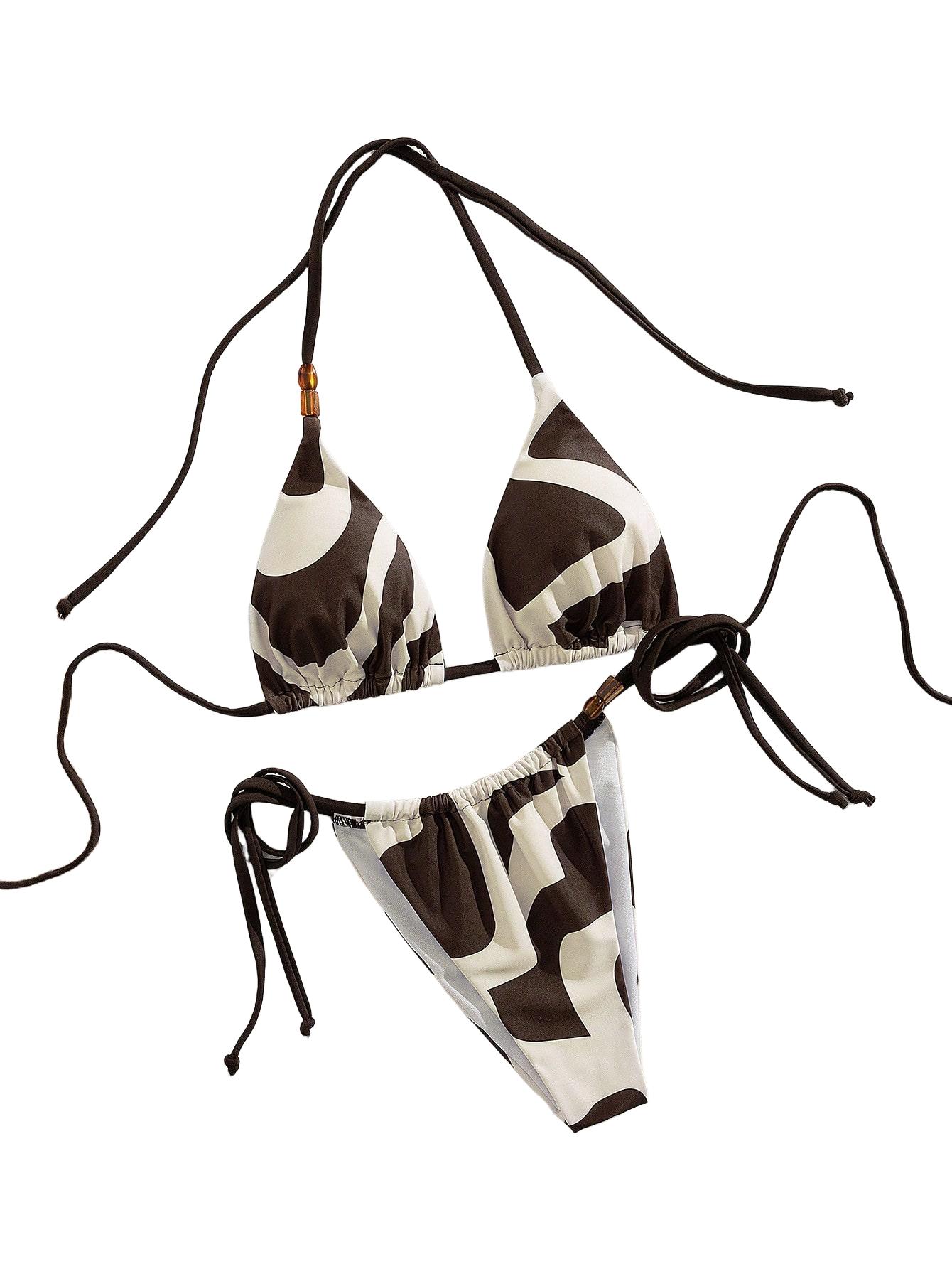 KOMPLET BIKINI WIĄZANY Z WZOREM