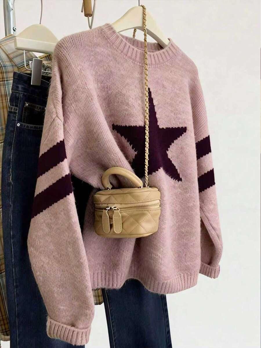 różowy sweter wzór gwiazda 