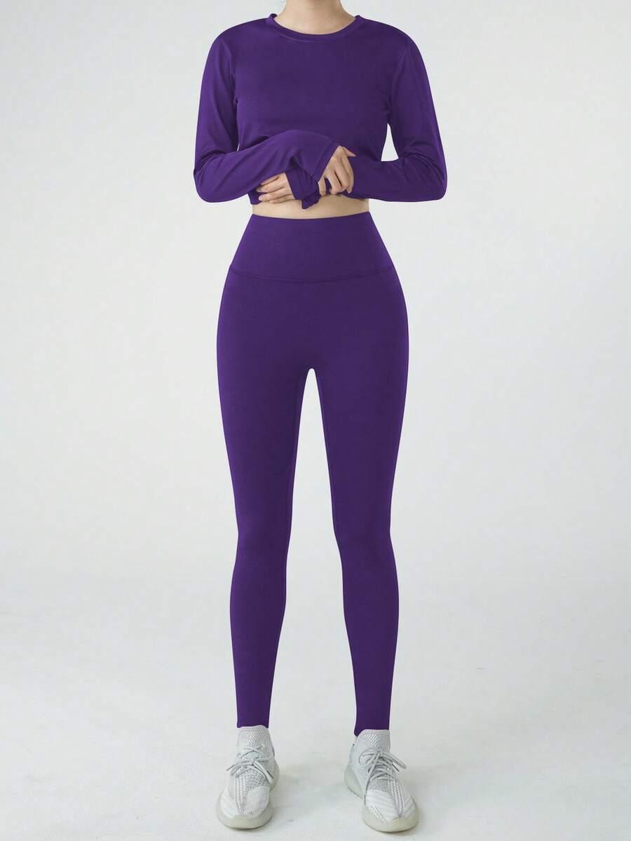 FIOLETOWY KOMPLET BLUZKA LEGGINSY 