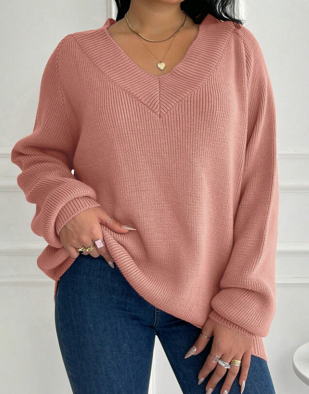 RÓŻOWY SWETER V-NECK