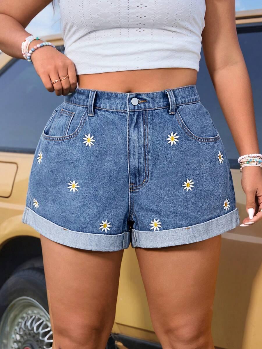 spodenki jeans haft kwiaty