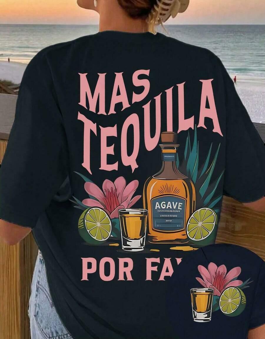 CZARNY T-SHIRT NADRUK Tequila 