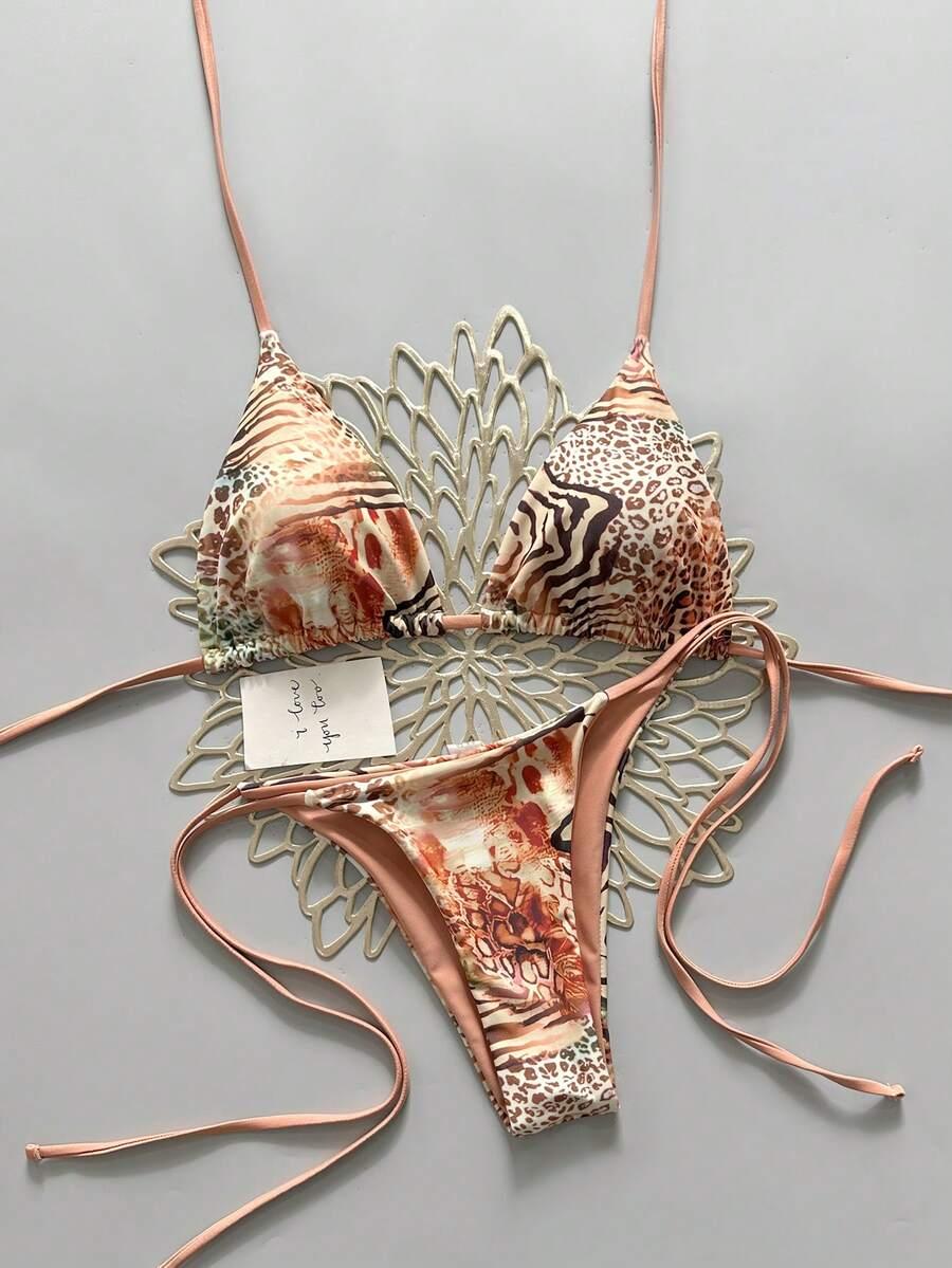 WIĄZANY DWUCZĘŚCIOWY STRÓJ KĄPIELOWY ANIMAL PRINT