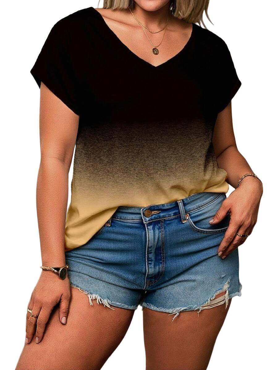T-SHIRT OMBRE Z DEKOLTEM W SEREK