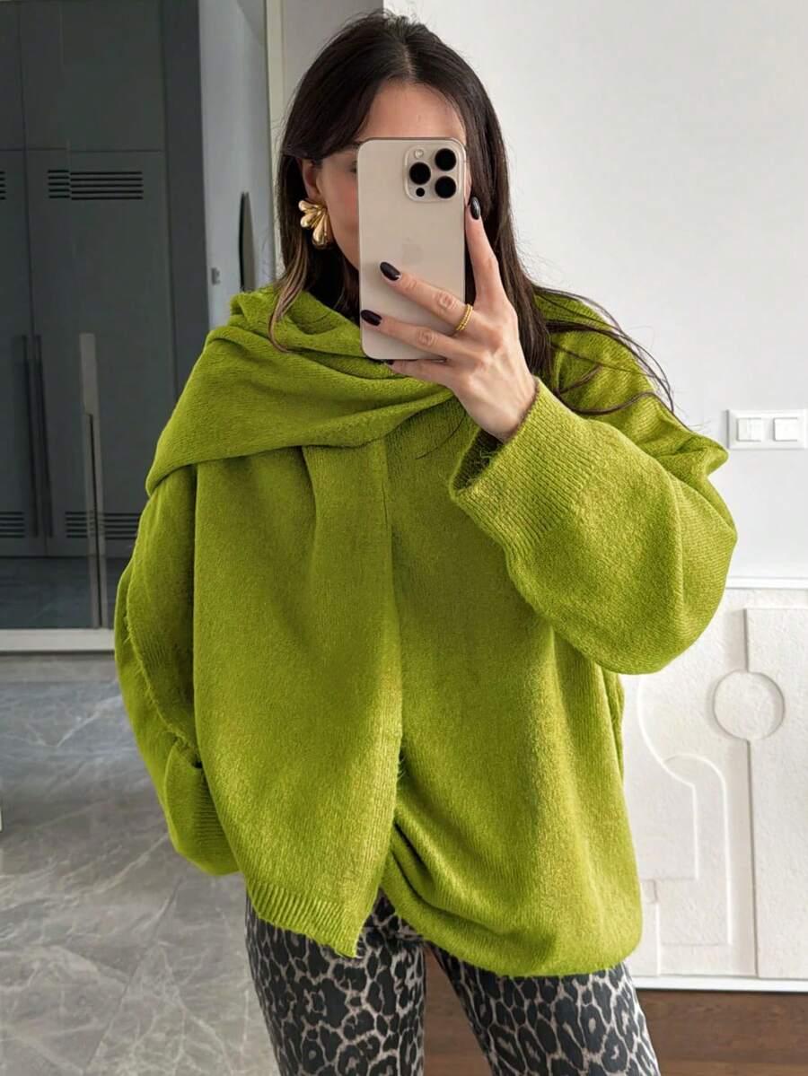 zielony sweter oversize szal