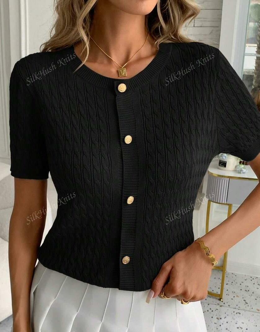 CZARNY DZIANINOWY TOP