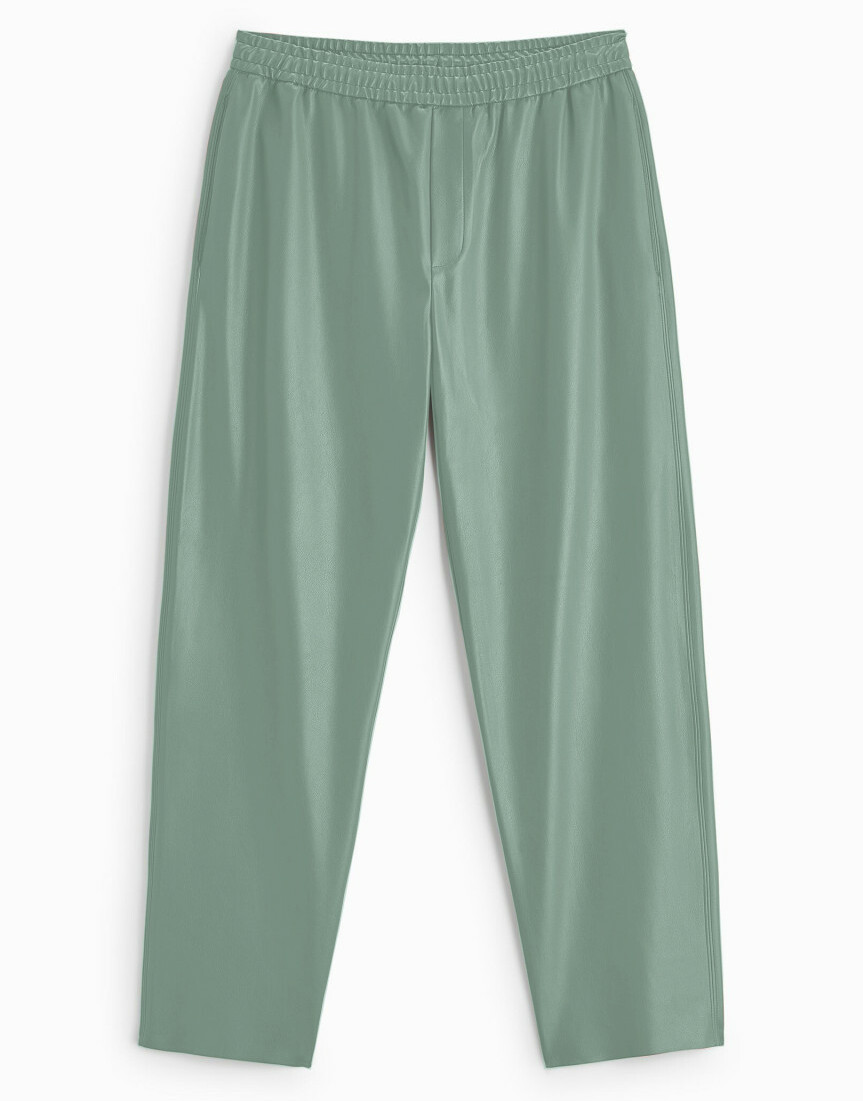 zielone spodnie casual imitacja skóry wiązanie