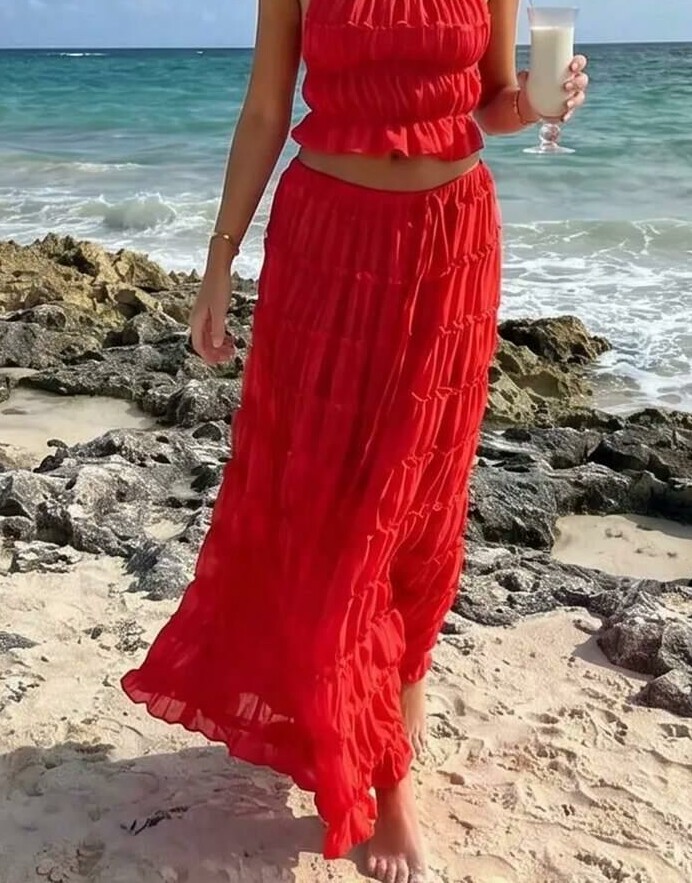 czerwona maxi spódnica