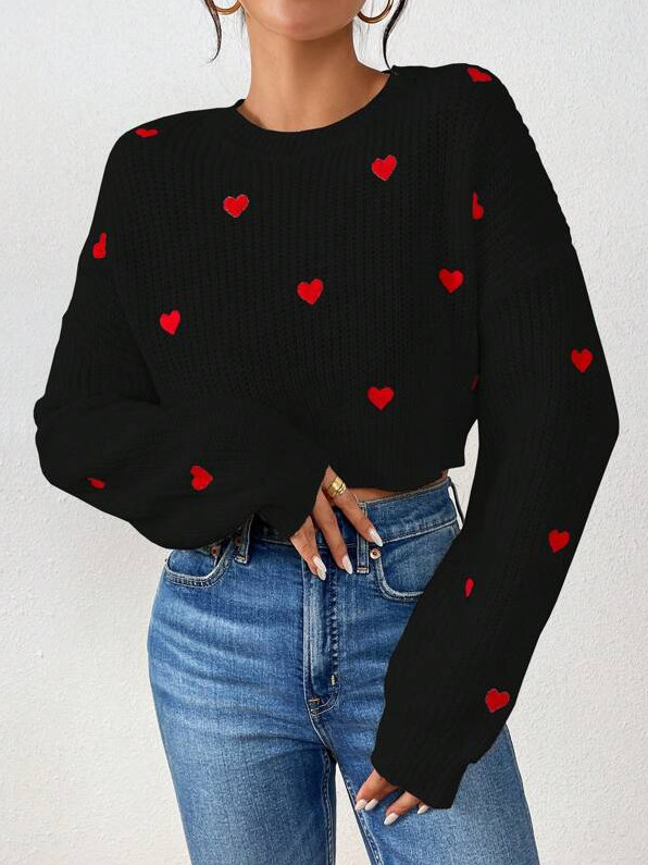 CZARNY DZIANINOWY SWETER HAFT SERCE