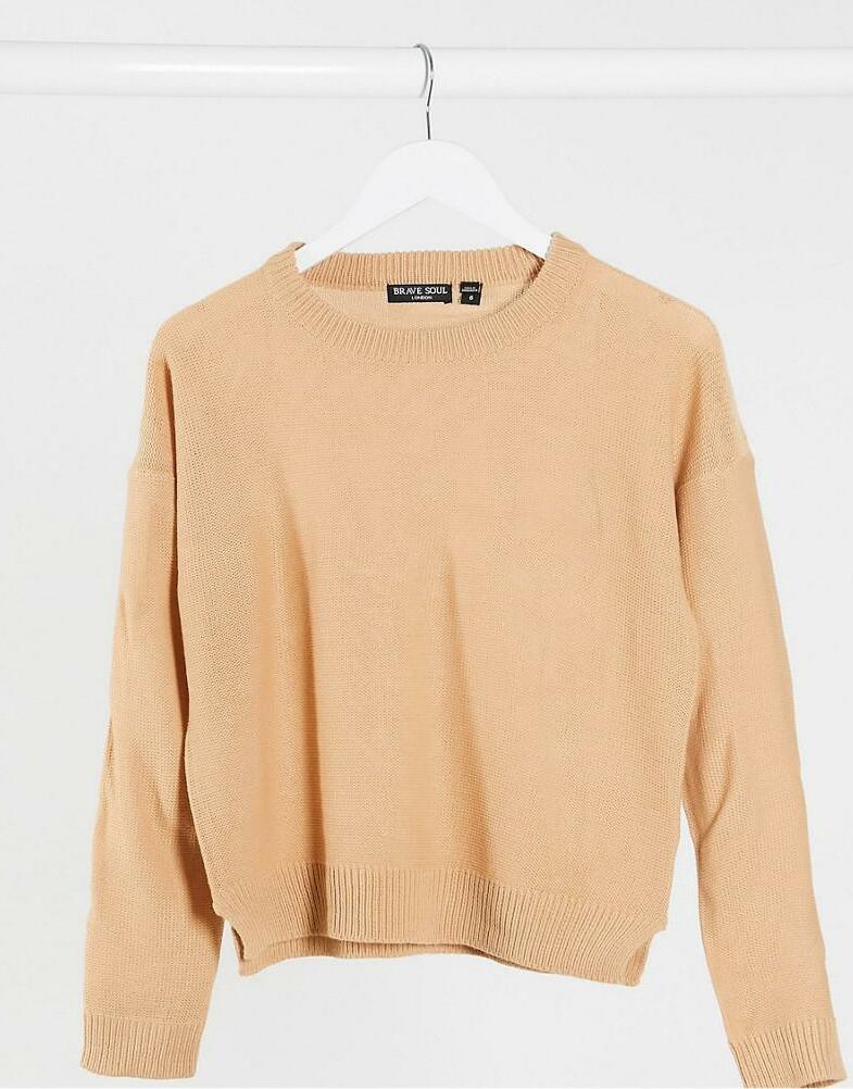 BEŻOWY SWETER OKRĄGŁY DEKOLT