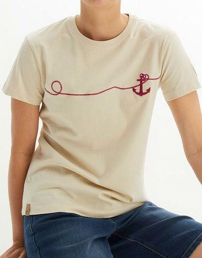 T-SHIRT DAMSKI BAWEŁNIANY OKRĄGŁY DEKOLT HAFT