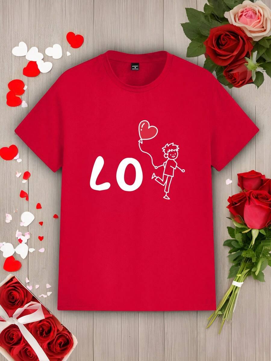 CZERWONy t-shirt Z NADRUKIEM