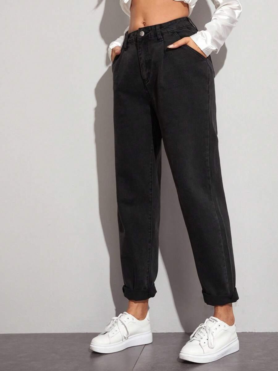CZARNE SPODNIE MOM JEANS
