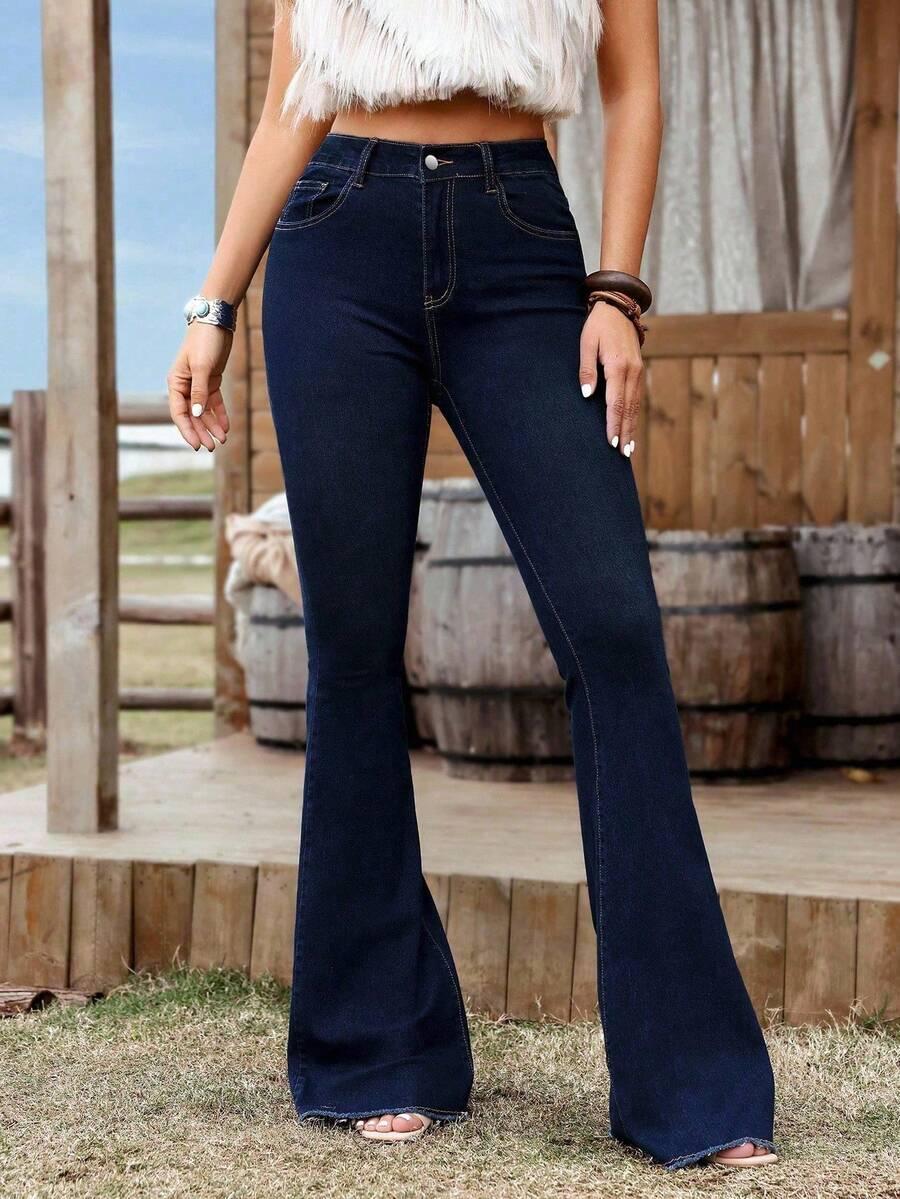 GRANATOWE SPODNIE JEANS DZWONY