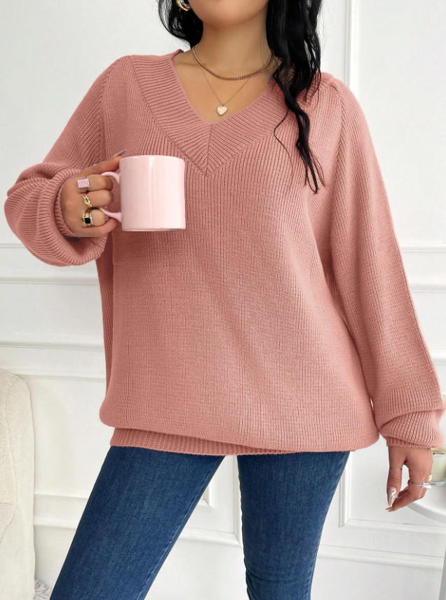 RÓŻOWY SWETER V-NECK