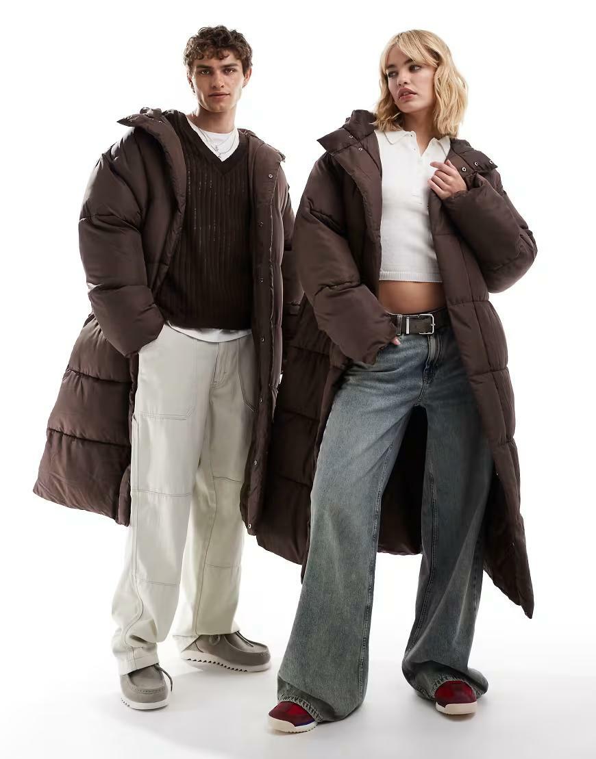 BRĄZOWA PIKOWANA KURTKA OVERSIZE Z KAPTUREM
