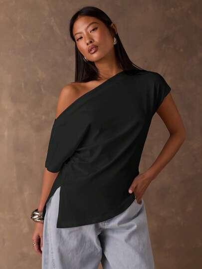 CZARNY TOP ASYMETRIA 