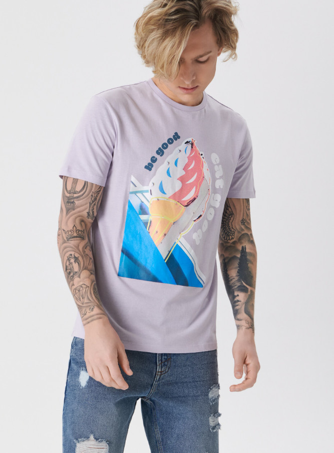 fioletowy t-shirt z nadrukiem