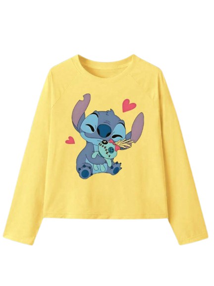 żółta bluzka z długim rękawem print Stich